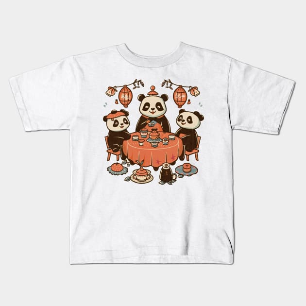 Tea Party Pandemonium, Chinese Cartoon Style Kids T-Shirt by SimpliPrinter